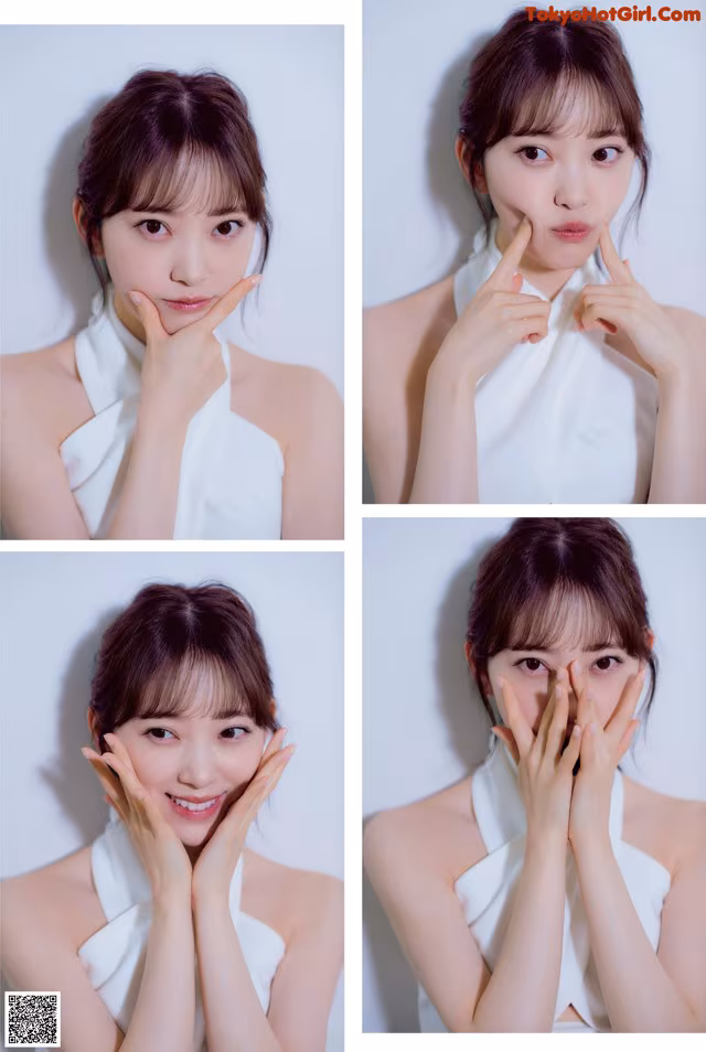 A collage of photos of a woman with different facial expressions.