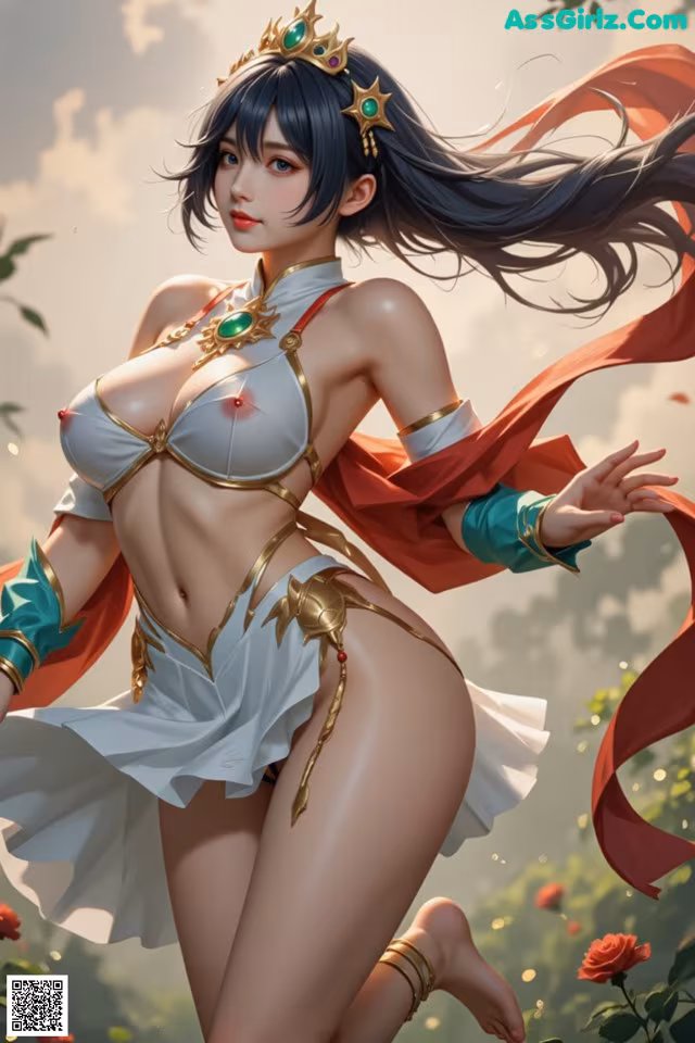 A woman in a bikini with a crown on her head.